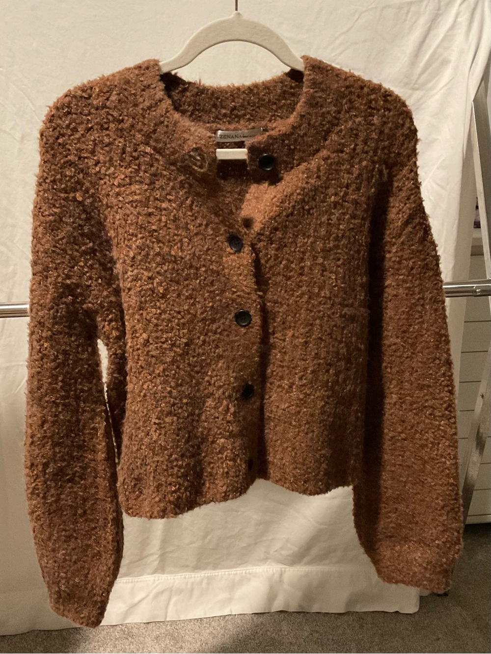 Cozy Zenana Bouclé Button-Up Women's Sweater Small